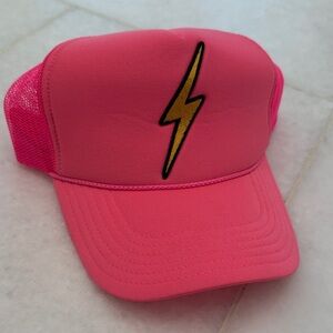 Aviator Nation Pink Trucker Hat with Gold Lightning Bolt